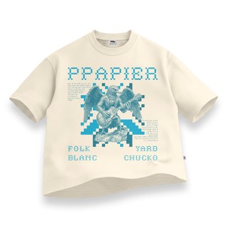 Ppapier Blanc Folk Blanc Graphic - Oversized Boxy Fit Tshirt Unisex - Cotton Combed 20s