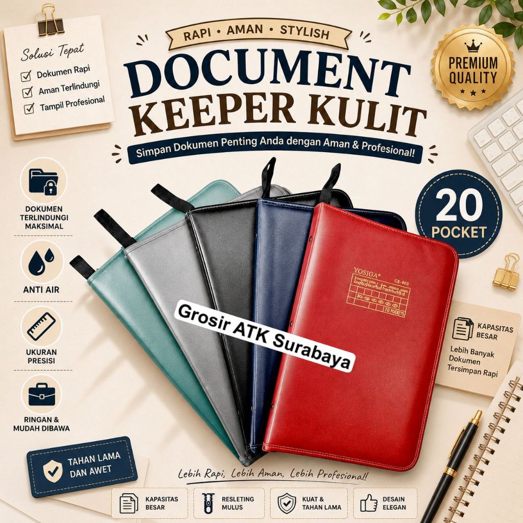 TOPLA DK-888 หนัง ZIPPER DOCUMENT KEEPER CONTENTS 20 / กันน้ํา Office College School DOCUMENT แฟ้มโฟ