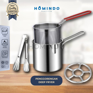 Homindo 4 in 1 Multi Deep Fryer Panci Penggorengan Rebus Stainless Steel Saringan Capit