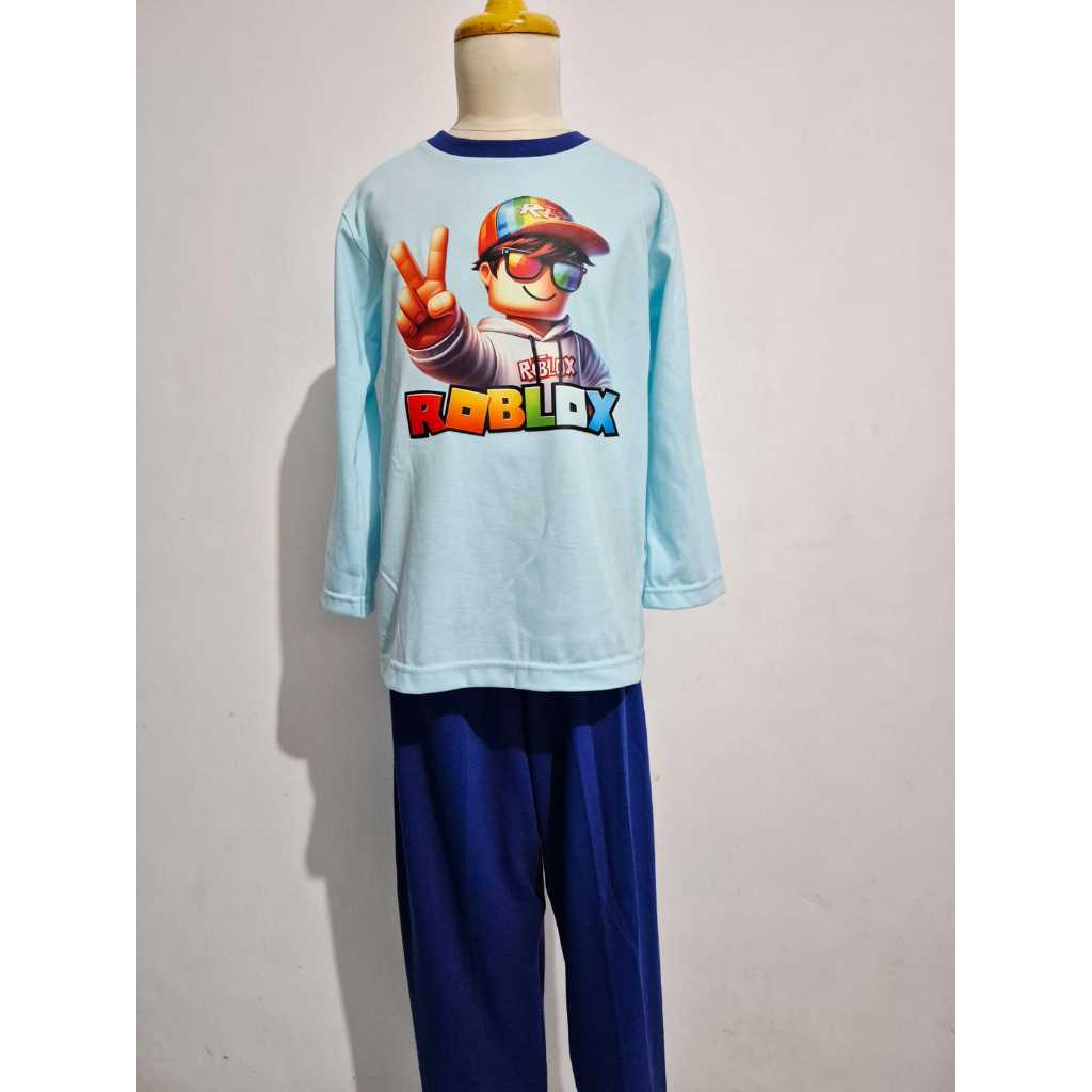 Hello Pyjamas - Roblox Boys T-Shirt Pyjamas Set V สีฟ้าอ่อน