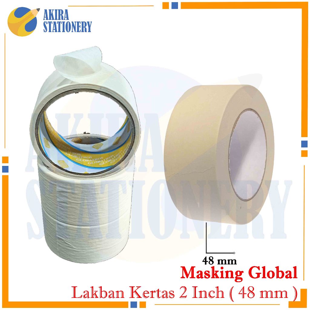 Global Masking Tape 48 mm / 2 นิ้ว Paper Tape 15 หลา Long White / Paper Tape 4.8 cm - 2 in