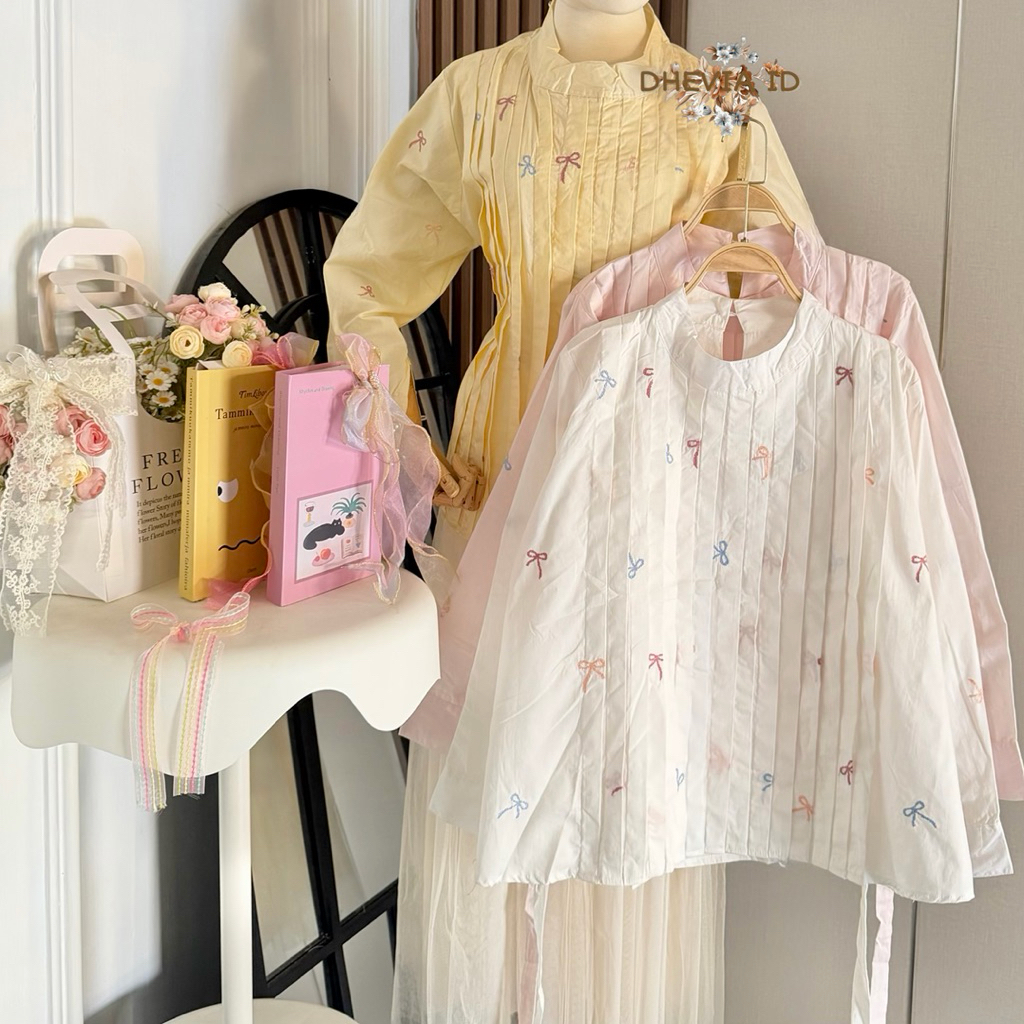 CALMING BLOUSE SUMMER COTTON POPLINE EMBROIDERED COQUETTE LATEST TREND WOMENS OUTFIT แขนยาว