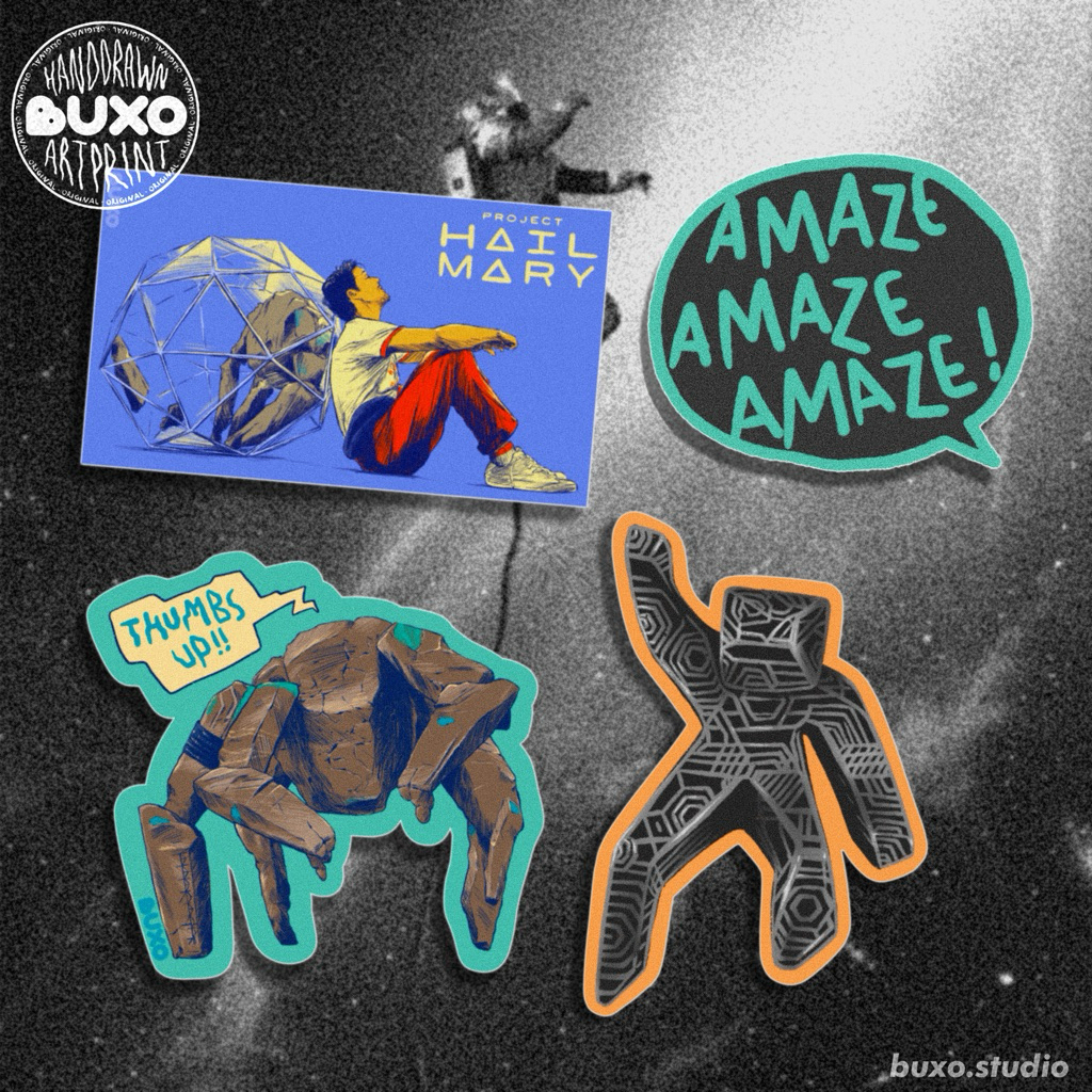 Buxo - PROJECT HAIL MARY สติ๊กเกอร์ไวนิล กันน้ําระดับพรีเมียม - ฟิล์มภาพยนตร์ความงามที่ไม่ซ้ําใครน่ารัก y2k อุปกรณ์เสริมแล็ปท็อป gadget หมวกกันน็อคแก้วน้ํา