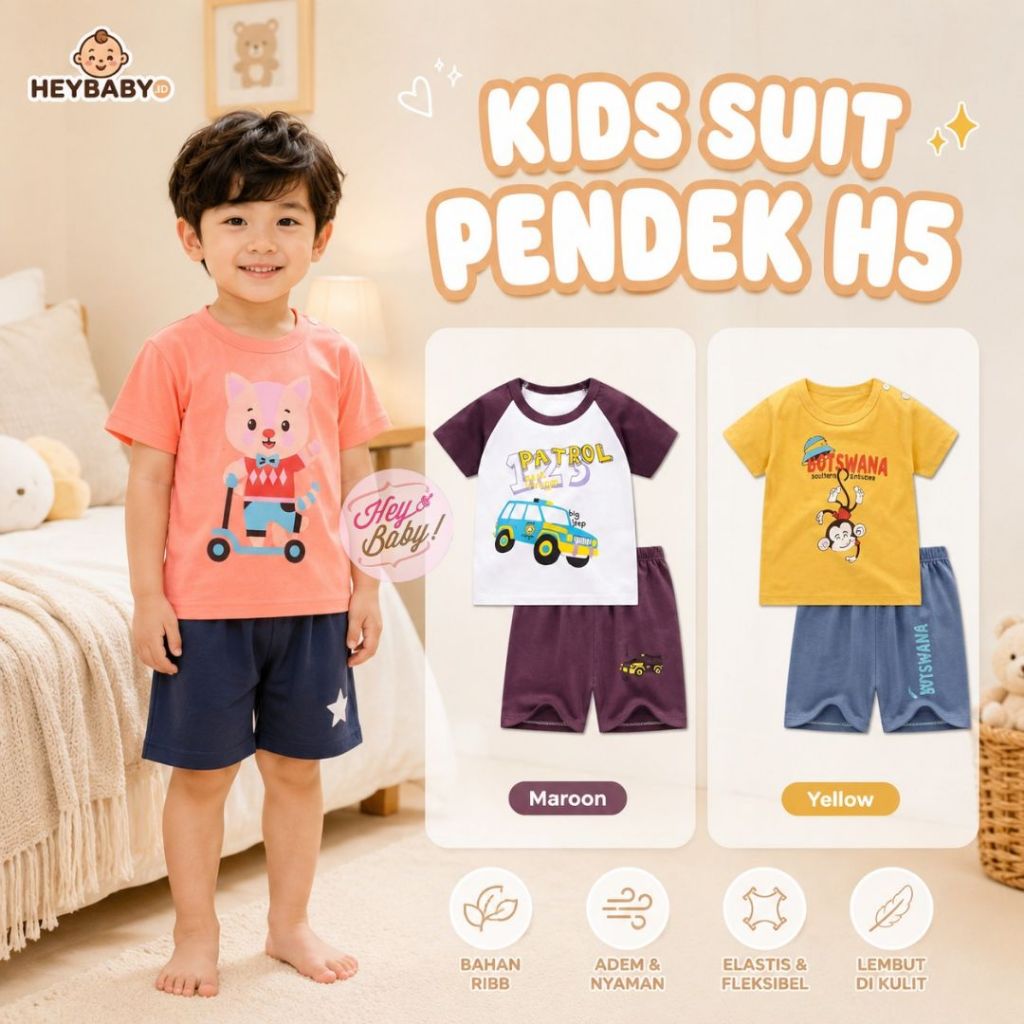 HEYBABY - KIDS SHORT SUIT H5 ชุดเด็กทําจากเสื้อยืดคุณภาพ + กางเกง im ebv boys NEW1