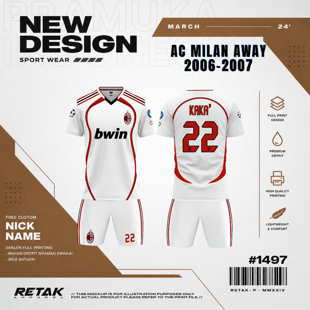 AC MILAN AWAY JERSEY 2006-2007 ใหม่ล่าสุดสั้นฟรีชื่อที่กําหนดเองและหมายเลขสําหรับผู้ใหญ่และ CHILDREN