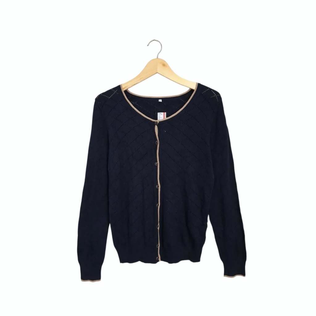 เสื้อคาร์ดิแกนโอคอลายทางสีกรมท่า (CODE: B141-25)