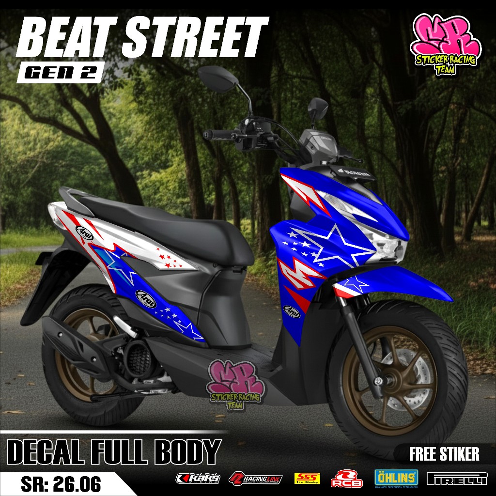 สติกเกอร์เต็มตัวล่าสุด Honda Beat Street 2024 2025 2026 สติกเกอร์เต็มตัว Beat Street Gen 2 Arai Moti