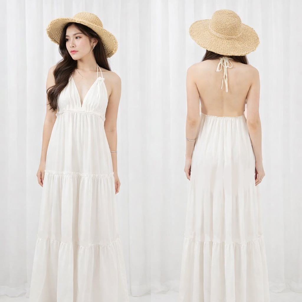 Mala Long Dress Maxi Crinkle Premium Airflow / ชุดเดรสยาวผู้หญิง เปลือยหลัง / เดรสไปทะเล