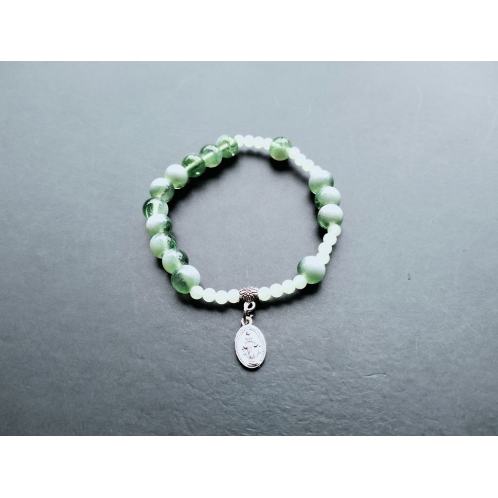 G1699 HEAVY PEARL ROSARY BRACELET CRYSTAL GLASS