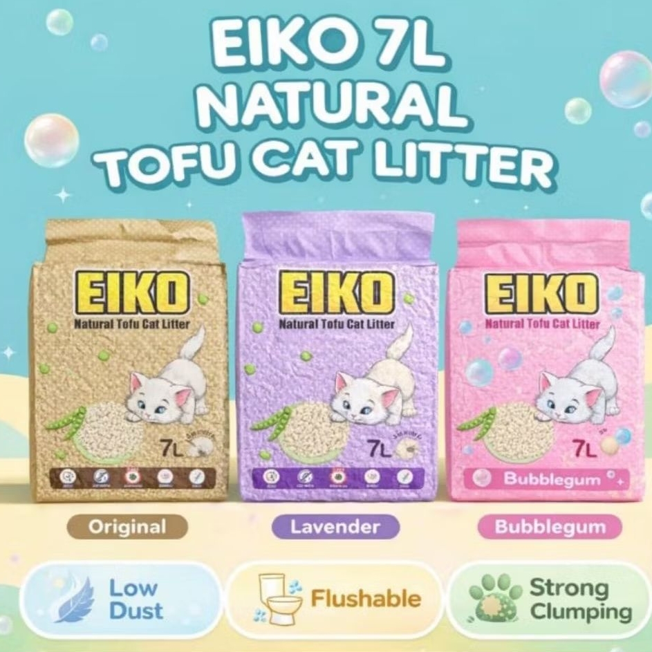 EIKO PASIR TOFU EIKO 7L TOFU CAT LITTER Natural Low Dust Flushable Strong Clumping Original Lavender