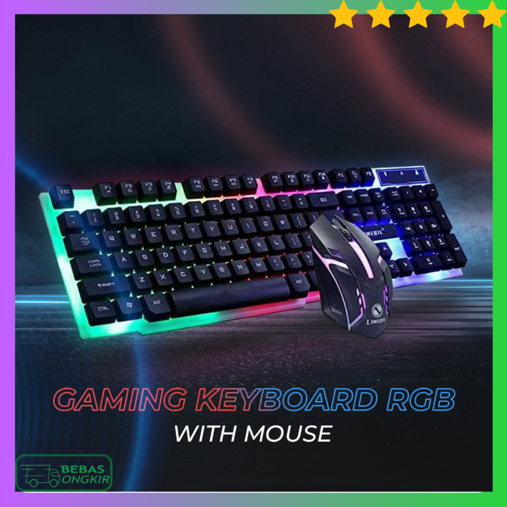TOMBOL LIMEIDE Combo Gaming Keyboard GTX300 & Mouse USB LED RGB Full QWERTY FN ปุ่มตอบสนอง
