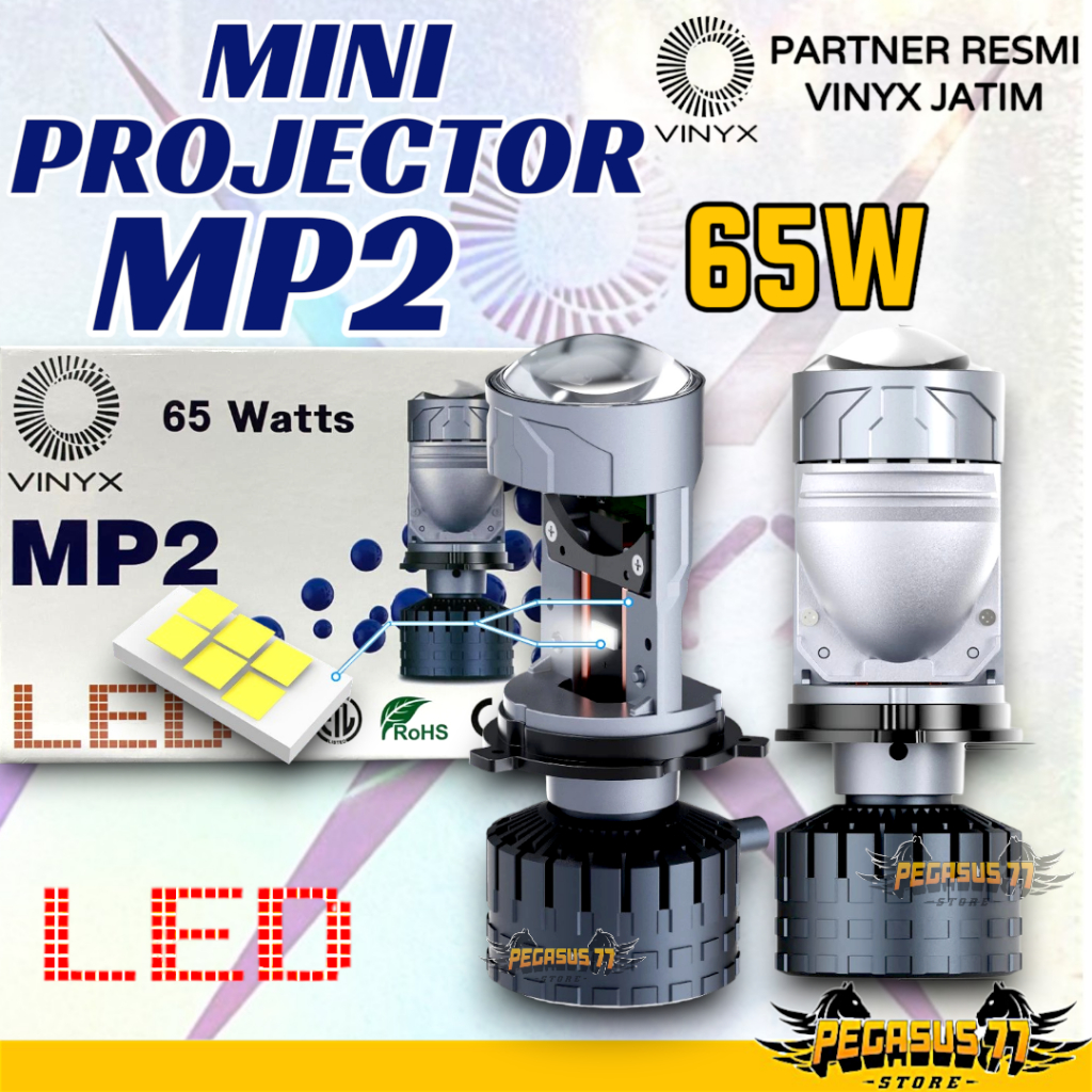 มินิโปรเจคเตอร์ Vinyx MP2 MP1 LED ไฟหน้า H4 65W โปรเจคเตอร์ H4 Mini โปรเจคเตอร์เลนส์รถจักรยานยนต์รถเ