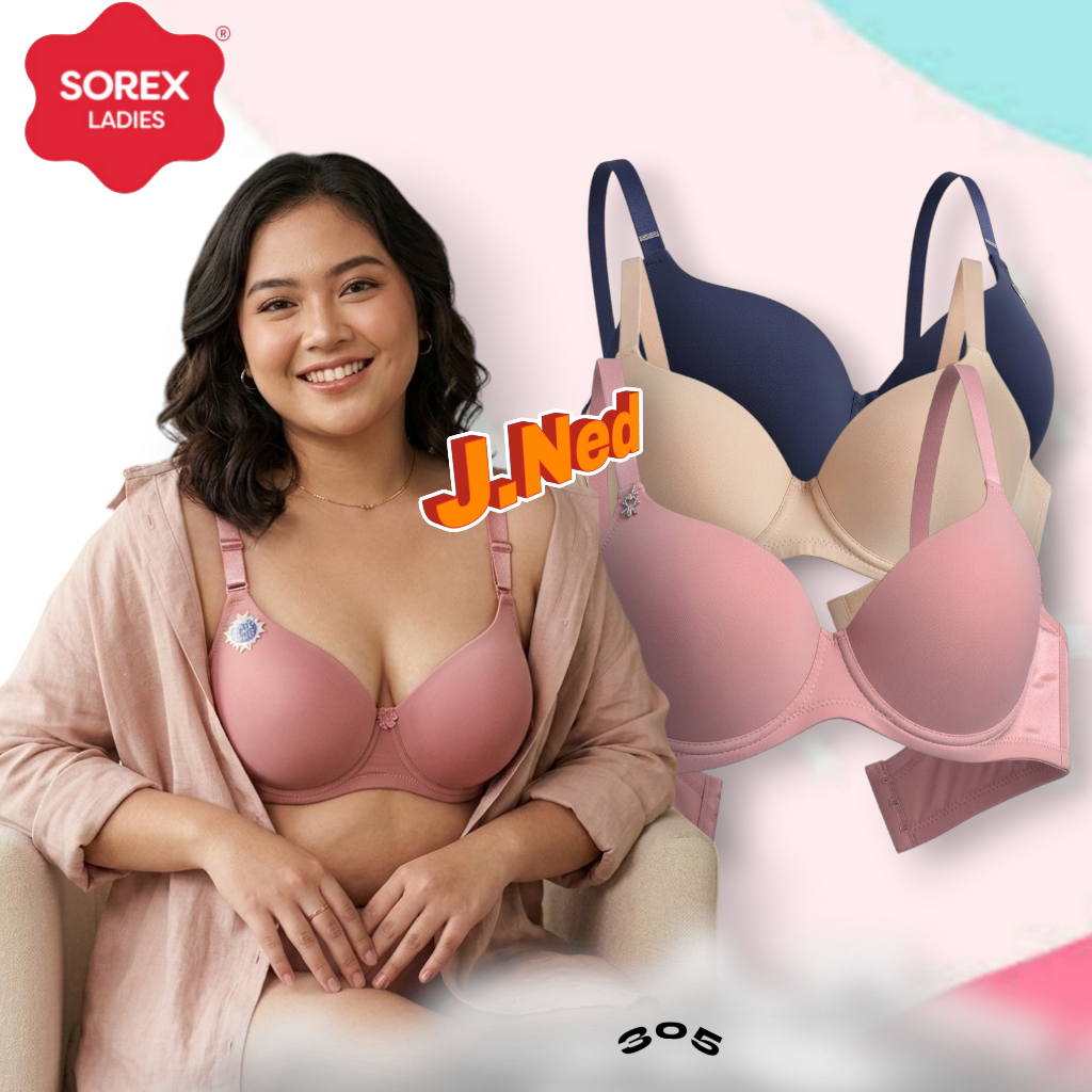J305 (1 - 3 ชิ้น) Sorex Bra for Adult Women, Jumbo Foam, Underwire, Cup D, Three Hooks Size 38 40 42