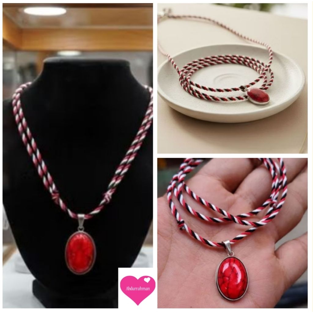 MERAH TRIDATU NECKLACE, ต้นฉบับสีแดง EGYPTIAN TURQUOISE STONE ทาสี, HOWLITE