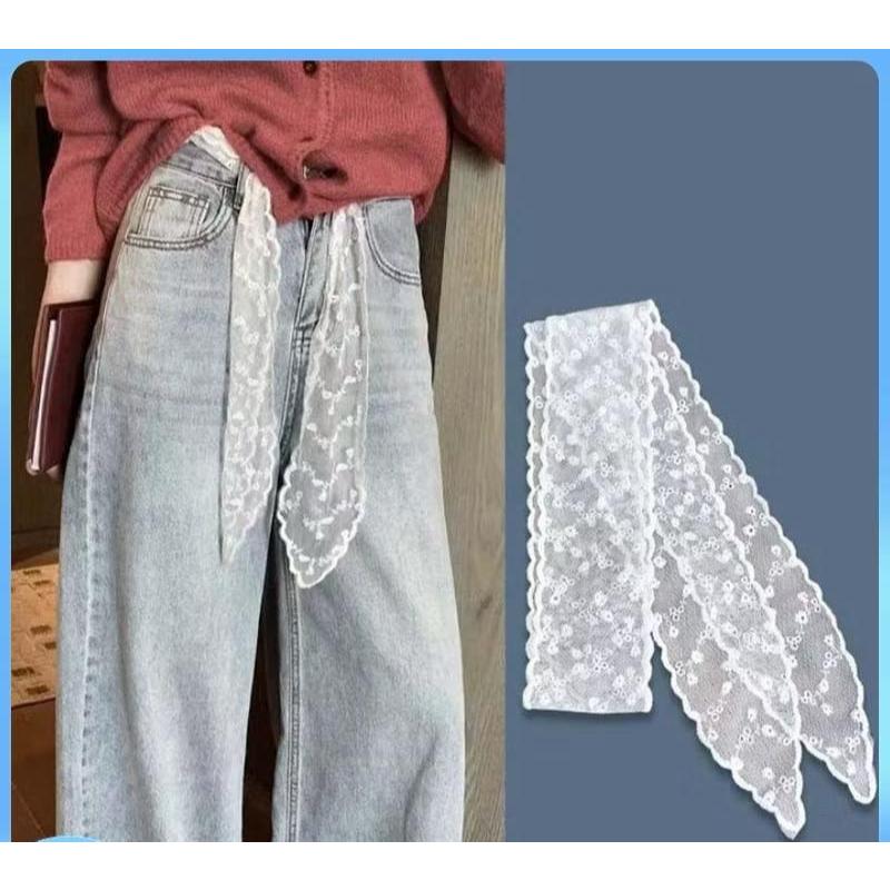 RCS - Twilly ผ้าพันคอลูกไม้เกาหลีมัลติฟังก์ชั่น ที่คาดผมเข็มขัดลูกไม้มีสไตล์ ผ้าพันคอคอลูกไม้