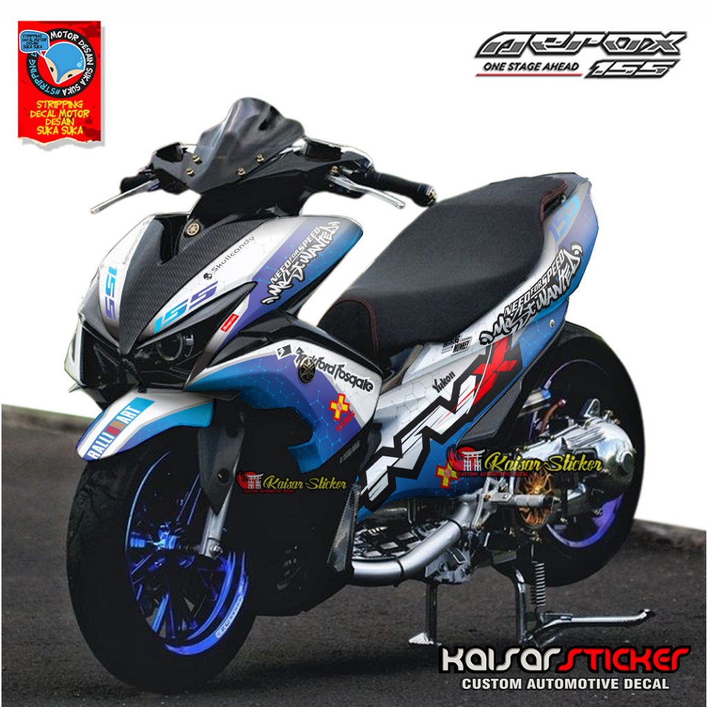 Yamaha - สติ๊กเกอร์แถบมอเตอร์ไซค์, Aerox 155 สติ๊กเกอร์รูปลอกเก่า, รถแข่งสไตล์มินิมอล Kenen Design M