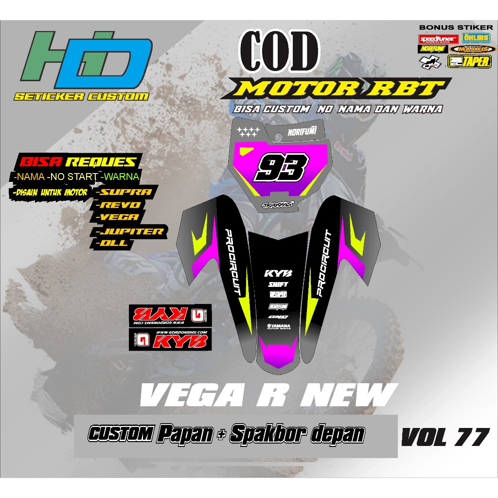 สติ๊กเกอร์ DECAL NUMBER BOARD START + FRONT FLAMMER VEGA R NEW CRF KLX 150 KLX BF KLX GORDON DTRACKE