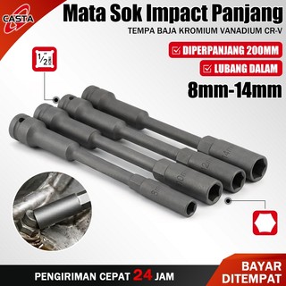 CASTA 200MM Soket Impact Ekstra Panjang 1/2 " Adaptor Kepala Mata Kunci Shock Panjang 8mm 10mm 12mm 14mm Desain Khusus Kuat Anti Seleek Untuk Bengkel Otomotif Spesialis Baut Sumur Dalam Yang Sulit Dijangkau Kualitas Industrial Awet Kokoh