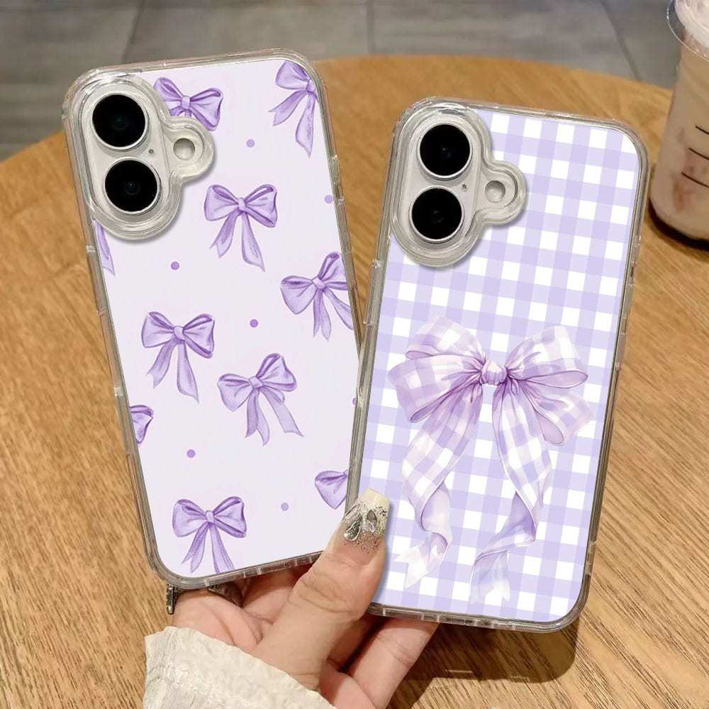 HP UNGU (PT01) เคสใสเคลือบเงาแฟชั่นริบบิ้นสีม่วงโปร่งใส motif พร้อมสําหรับ REALME 14 4G 12 5G 13 5G 