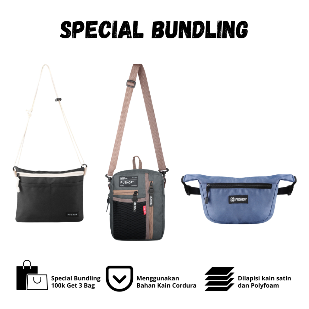 Pushop 75k Mens & Womens Sling Bag Bundling Package รับ 3 ชิ้น SLGT75K-01