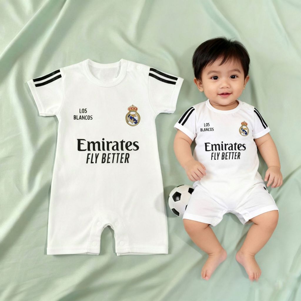 3 in 1 Real Madrid Home Jumpsuit ชุดหมวกเด็กและรองเท้า
