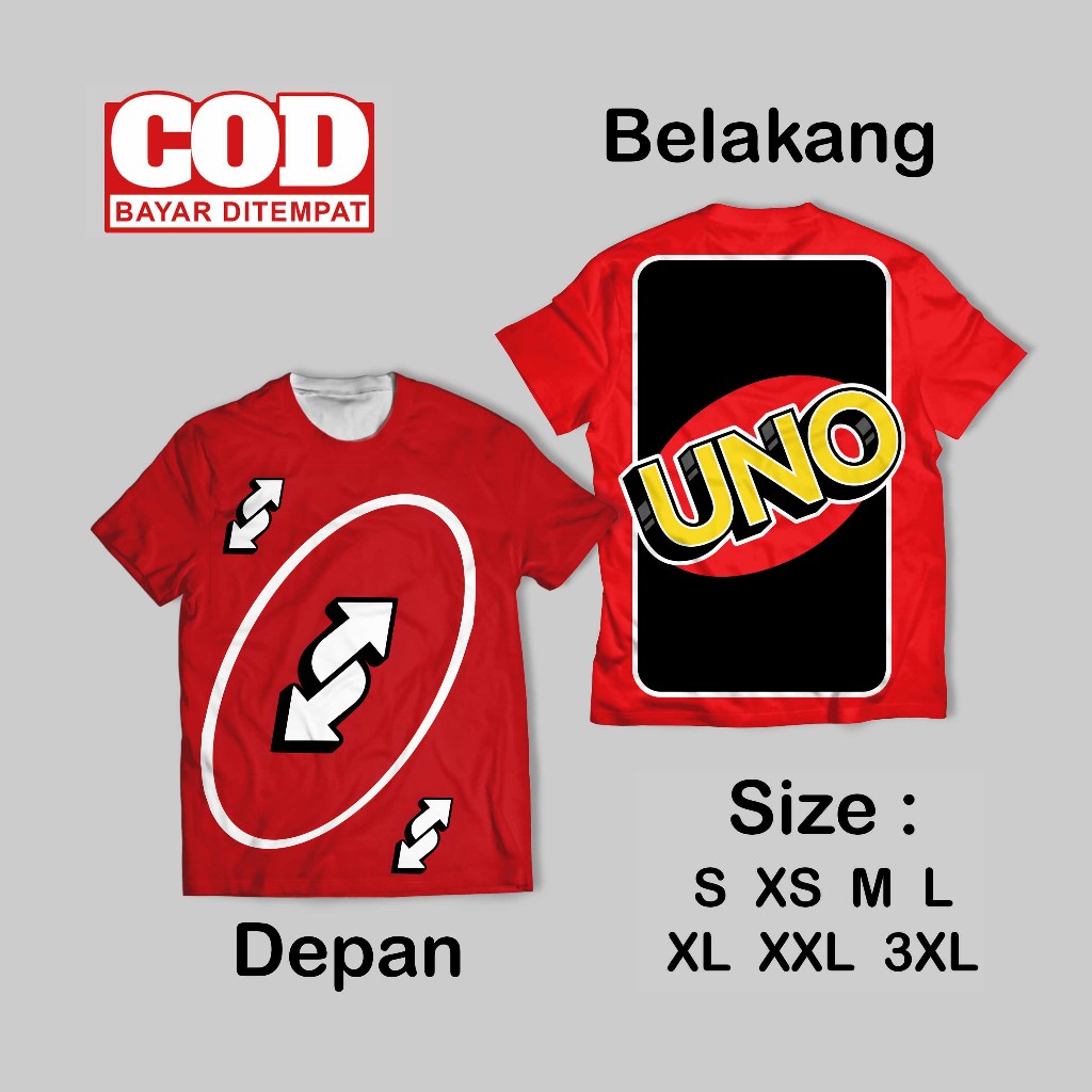 เสื้อยืดพิมพ์ลายเต็มพร้อมการ์ดเกมวอลล์เปเปอร์ Uno Motif | เสื้อยืด AOP พร้อมการ์ดเกม Uno Motif ด้านห