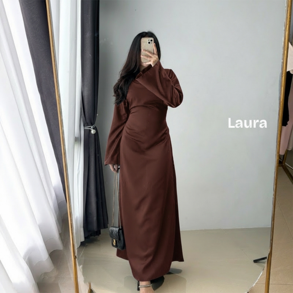 Simple Elegant สไตล์เกาหลีชุดซาตินชุด Laura Abaya ผ้าไหมซาตินพรีเมี่ยมชุดสําเร็จการศึกษาสําหรับงานแต