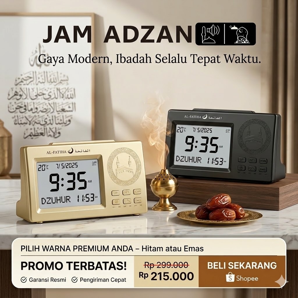 LAYAR AL-FATIHA FAJ-106 BW Digital Adhan Clock พร้อมจอดิจิตอลกว้าง มาพร้อมเสียง adzan อัตโนมัติ 5 คร
