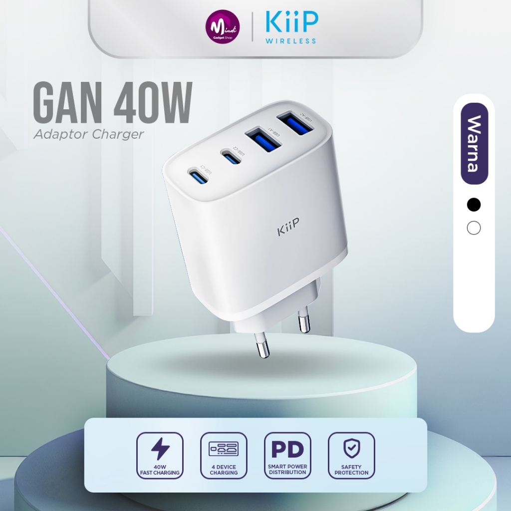 KiiP G40W Charger Adaptor GaN 40W 4-Port PD Fast Charging