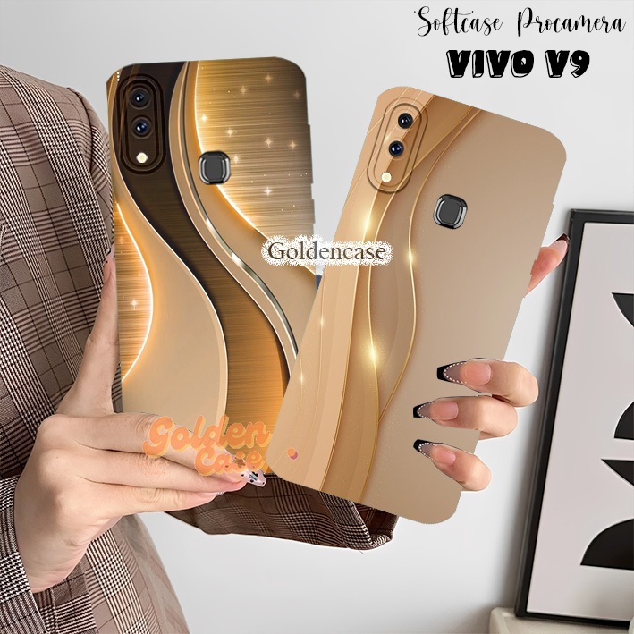 [GCS735] เคสที่รองรับ Vivo V9 V7 V7 Plus V5 V5 Plus Softcase Macaron Lenut บทคัดย่อ Gold Wave Motif 