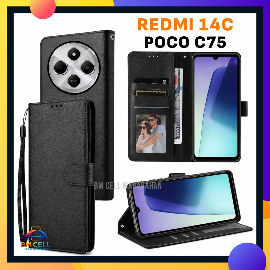 Redmi 14C / Poco C75 Flip Cover Premium Wallet Softcase Tpu Card & Money Slot Full Protection