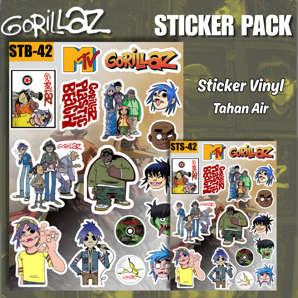 Gorillaz สติกเกอร์ไวนิลเคลือบเงากันน้ําทนทาน Anti-Fade Aesthetic Pack แล็ปท็อปกระเป๋าเดินทางขวดตกแต่ง
