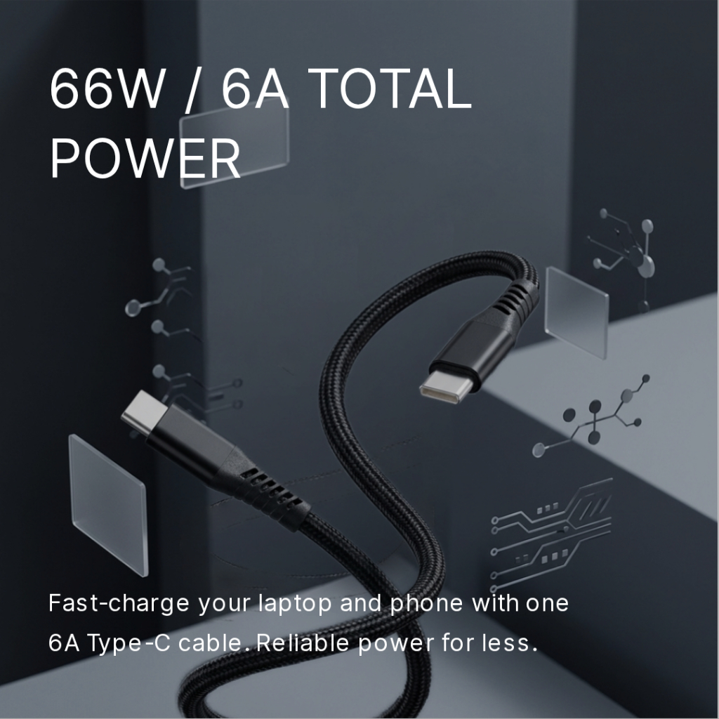AUFU Type C to Type C Data Cable Charger Braided Fast Charging 6A 66W 1M - สีดํา