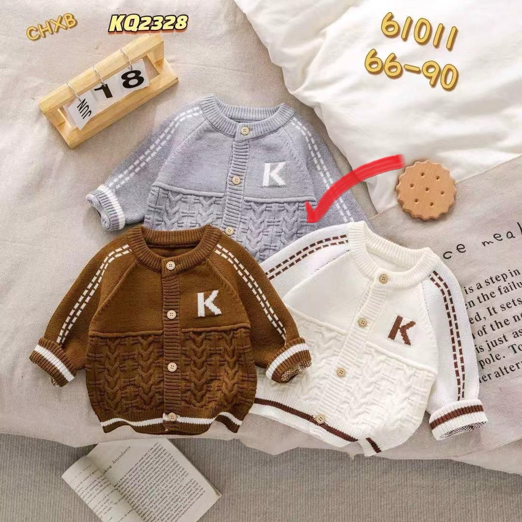 (A036)BABY LETTER K FRONT BUTTON SWETER