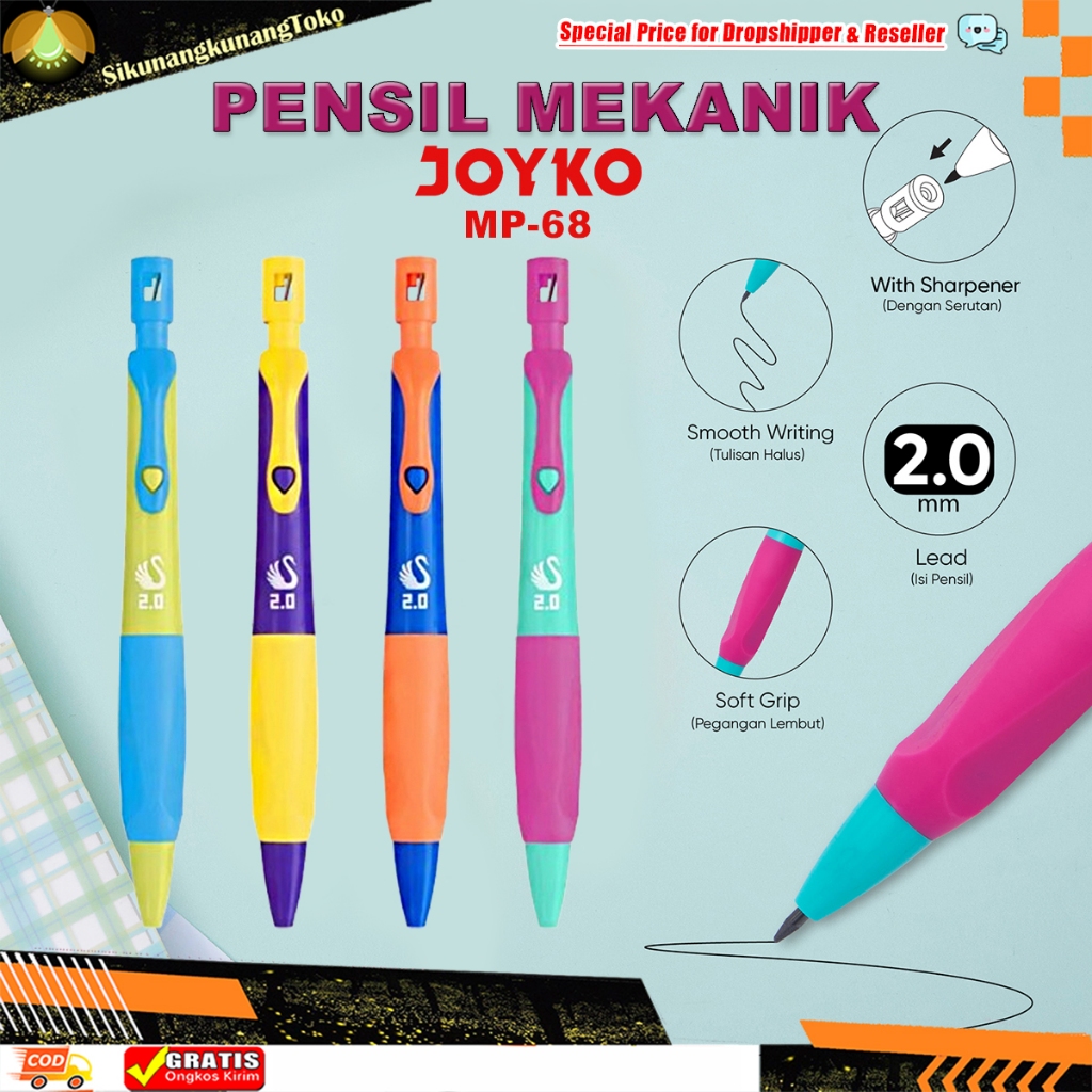 (skn) JOYKO ดินสอกด MP-68 พร้อม Sharpener Soft Grip 2.0mm ดินสอกด พร้อม Sharpener สี mp68 mp 68