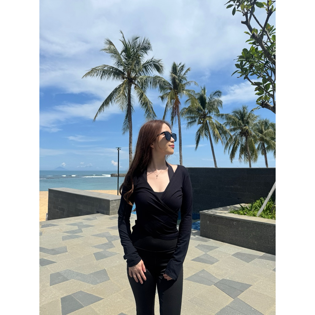 [oddsthelabel] เสื้อ Jisoo Ballerina Wrap | เสื้อยืดพิลาทิส Wrap Spandex T-Shirt