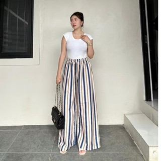 Everyday Pants - Strip Pants - Celana Panjang Wanita Baggy Kantor Kuliah - Kulot Pinstripe - Celana Formal Casual Wanita