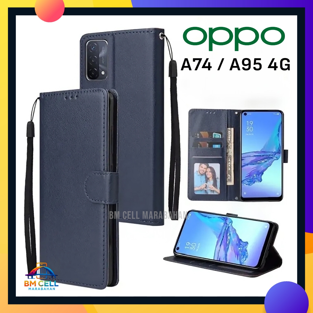 OPPO A74 / A95 4G Flip Cover Wallet Case Premium Softcase Magnet Card Slot Money Full Protection