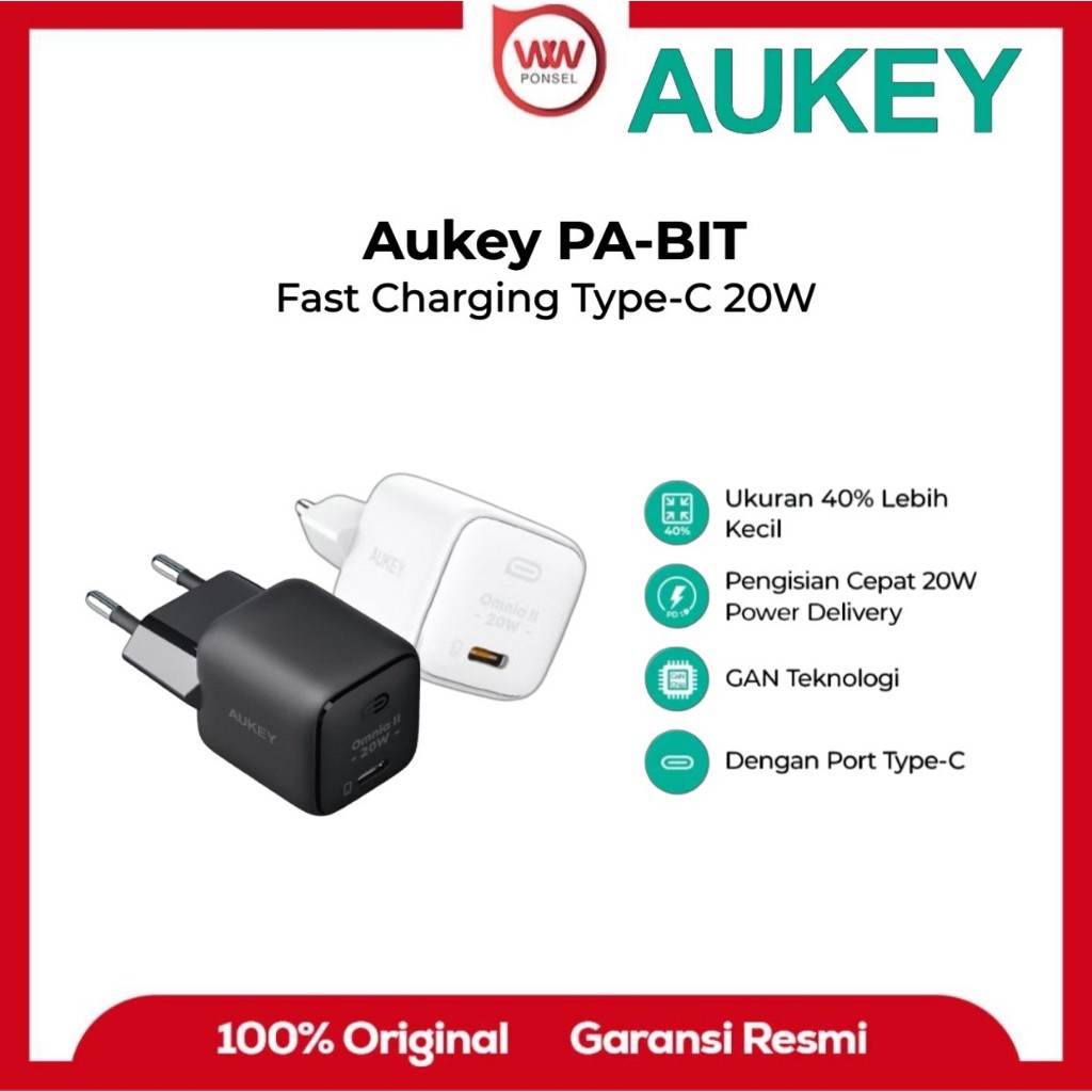 AUKEY PA-B1T CHARGER หัวชาร์จ 1 พอร์ต 20W USB Type C ชาร์จเร็ว GaN PD 3.0