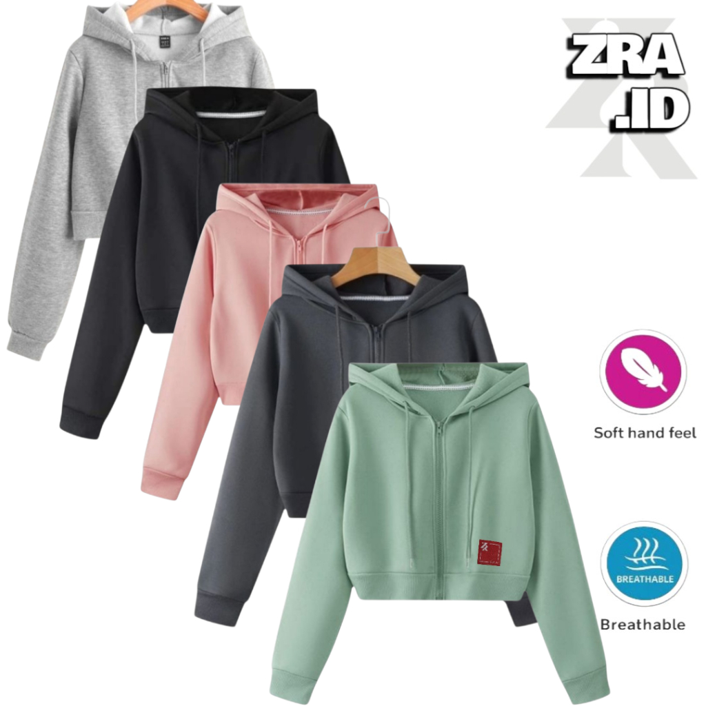 ZRA HOODIE CROP ZIPER | THICK CROP ZIPPER HOODIE | THICK CROP HOODIE WITH PLAIN ZIPPER