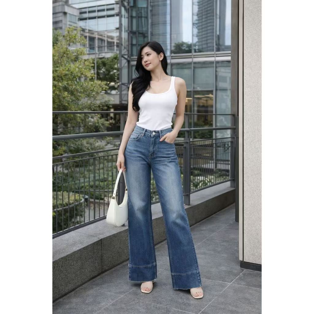 Los beggy Stradivarius Highwaist Stretch Wide Bottom Jeans//Premium Jeans//Loose Premium Pants//High