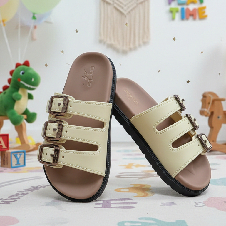 Porto Slip On Ollie - รองเท้าแตะเด็กผู้หญิงสามสายสวมใส่สบายสําหรับสวมใส่ทุกวัน กันลื่น รองเท้าแตะน่า