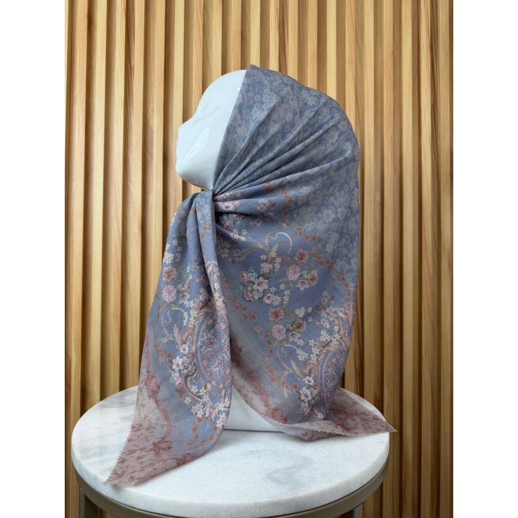 OLIVIA GREY DENIM FLOWER MOTIF VOAL SQUARE HIJAB