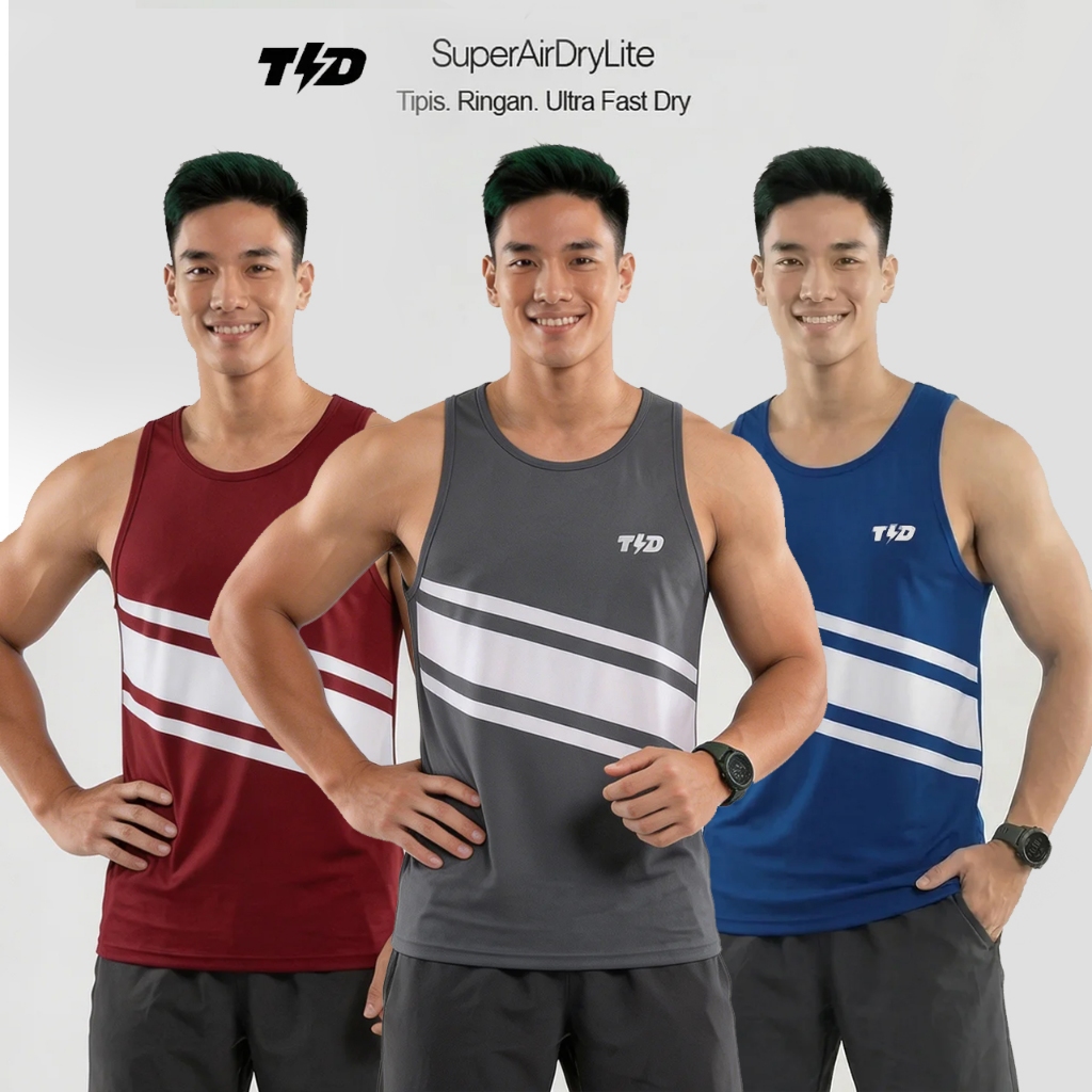 MERAH เสื้อยืดผู้ชาย 3 สาย Td Bolt สีเทา MSA90 สีแดง MSA91 สีกรมท่า MSA92