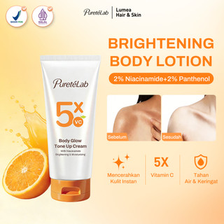 PuretéLab Body Serum Tone Up Cream - Handbody Pemutih Badan Instan 5X VC + Niacinamide, Brightening Body Lotion Tahan Air Anti Luntur, Memutihkan Kulit Kusam & Gelap