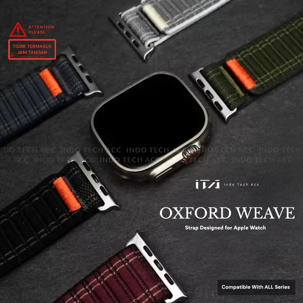 Strap Nylon Oxford Weave for Apple Watch Series Ultra 3/2/1 & Series 11/10/9/8/7/6/5/4/3/2/1/SE3/SE2/SE1 - Ukuran iWatch Size 49/46/45/44/42MM - Strap Nylon Velcro adjustment