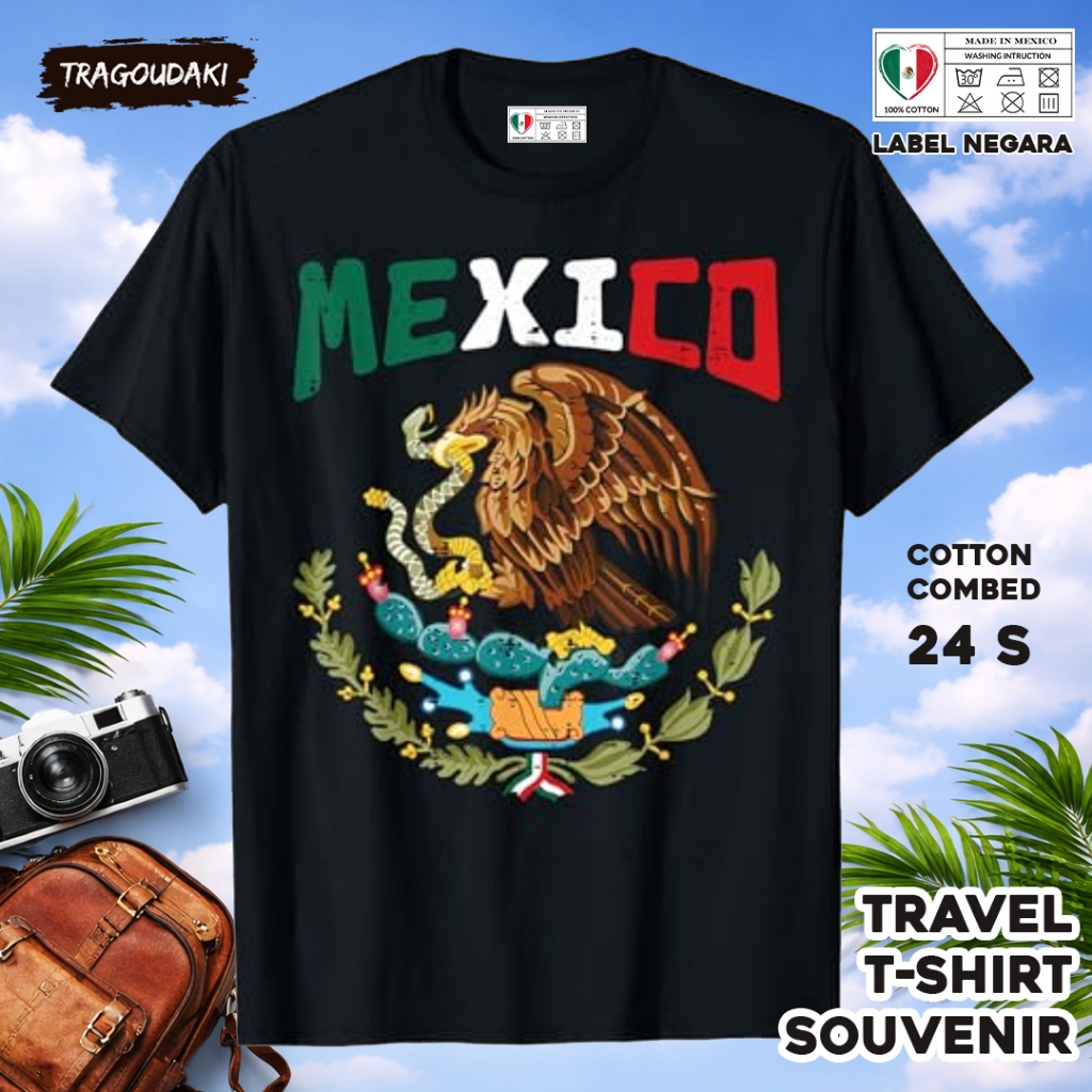 MEXICO ของที่ระลึก T-SHIRT MEXICO ของที่ระลึก Tag เสื้อผ้า 12 ทําจากผ้าฝ้ายหวี 24s