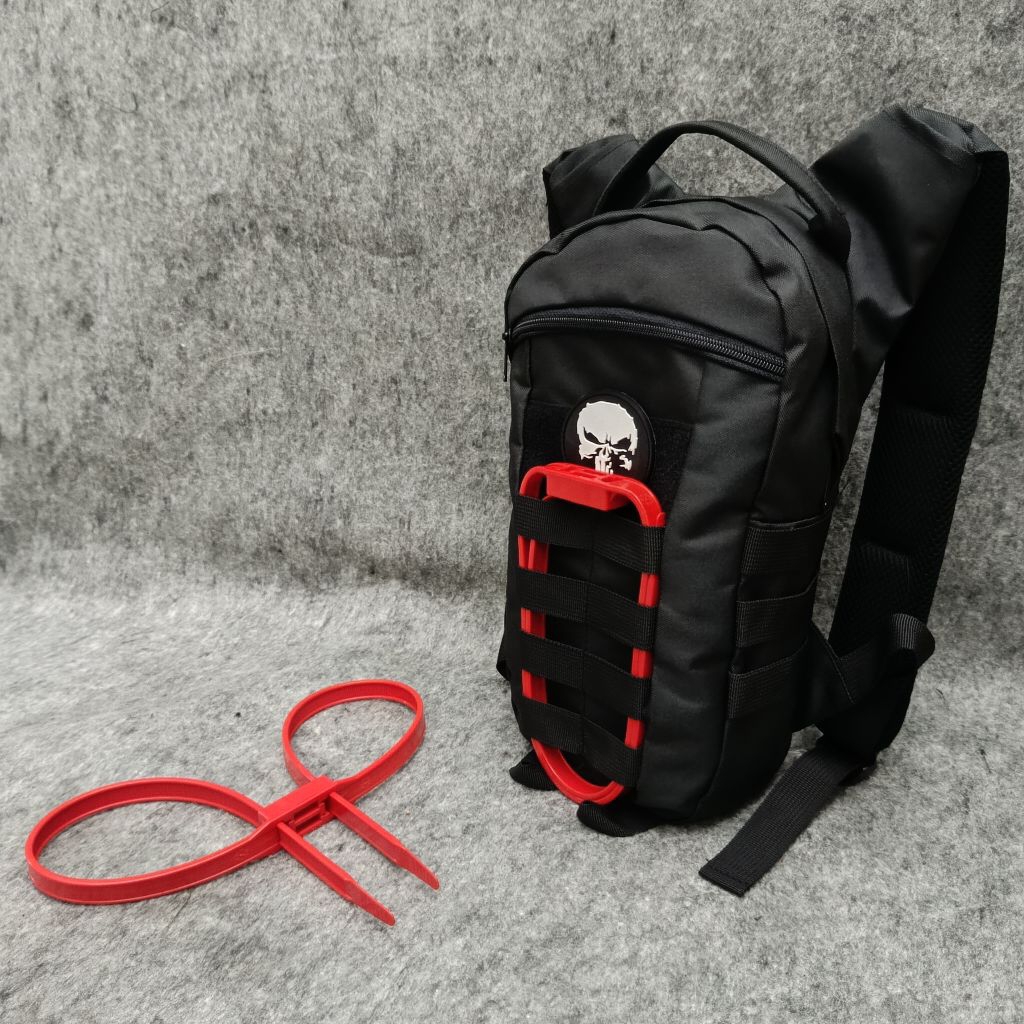 MERAH Black Tactical Bike Bag Full Set with Red Tis Strap / Tactical Bike Bag / Bicycle Bag / Tactic