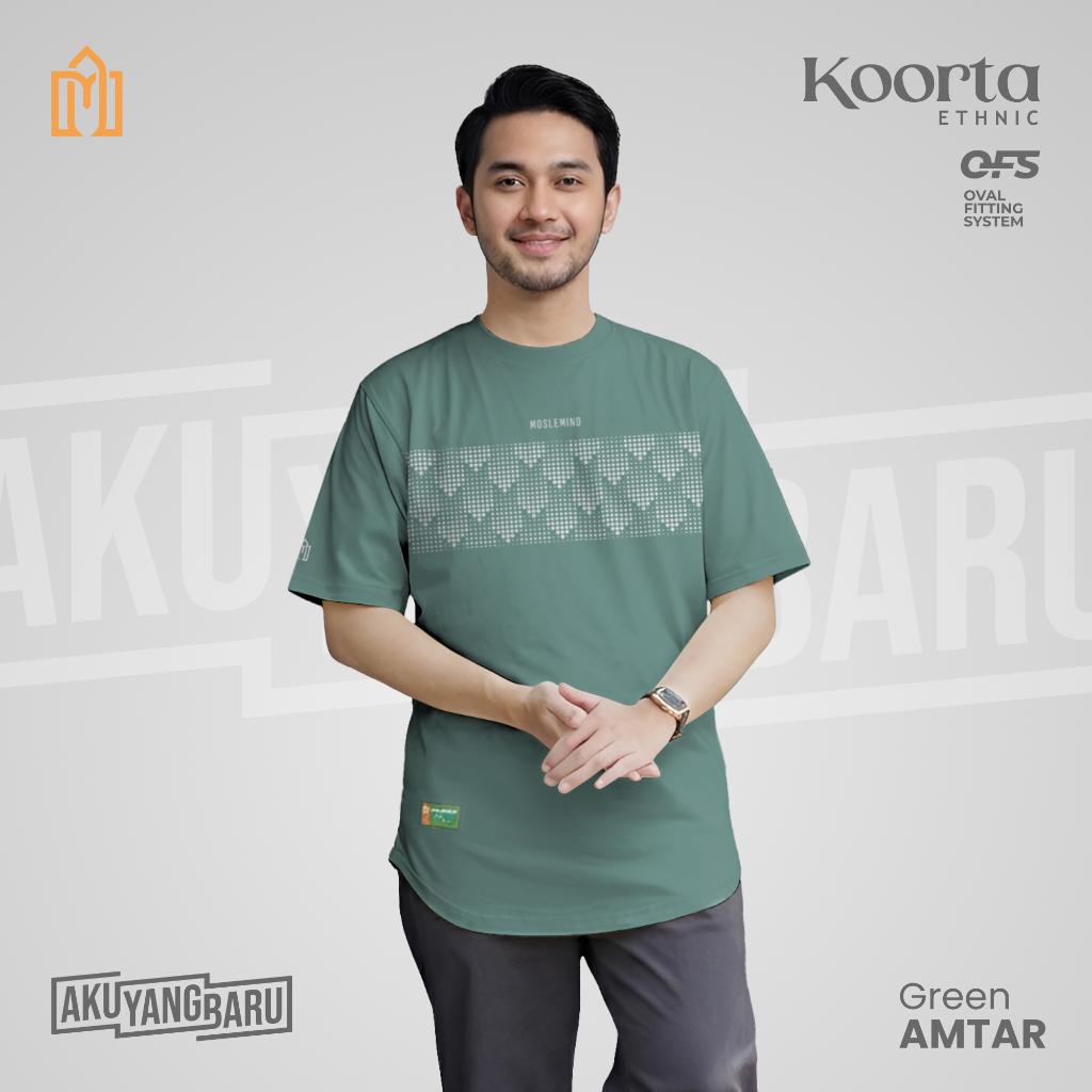 เสื้อยืด Kurta แขนสั้นผู้ชายอิสลามระดับพรีเมียม มีจําหน่ายในจัมโบ้ - Korita Ethnic - Mineral Green A
