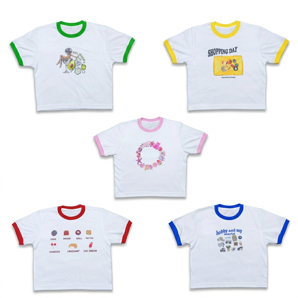 HOSTAGECLUB เสื้อครอปสตรีสไตล์เกาหลี Cotton Comed 24s